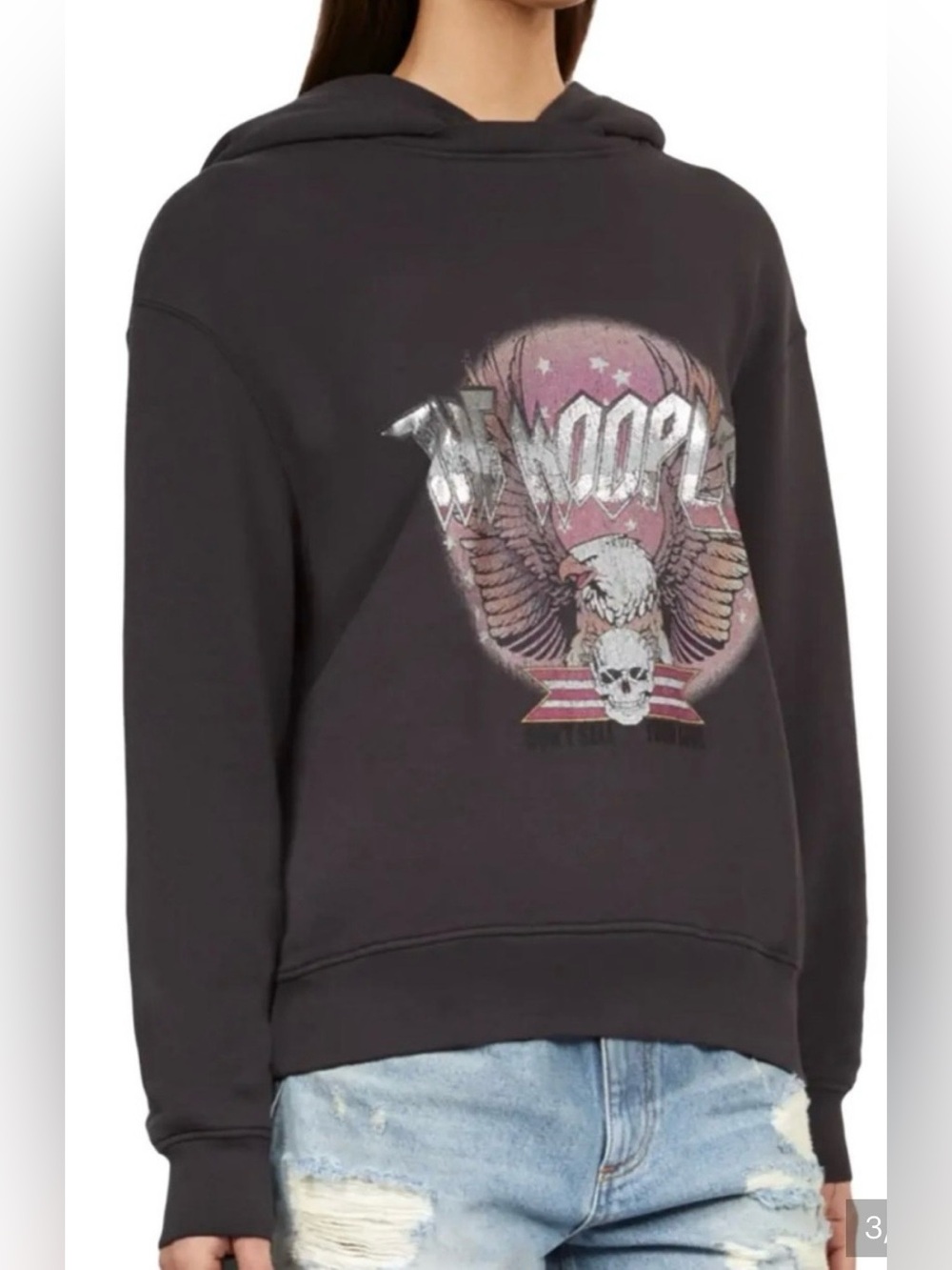 The Kooples Charcoal Eagle Graphic Hoodie with Pink Accents Sz M Ret $275 NWT